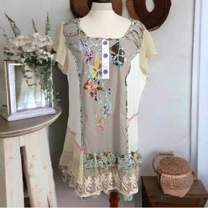 Sacred Threads Tunic XL Patchwork Mixed Media Bohemian Lagenlook Hippie  Cottage